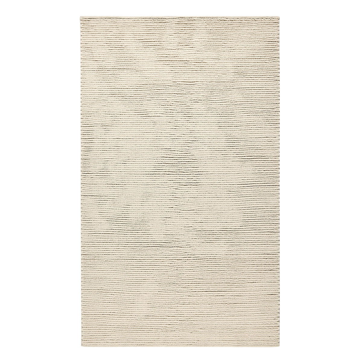 Oatmeal flatweave rug in light tan with thin horizontal lines and looped fibers