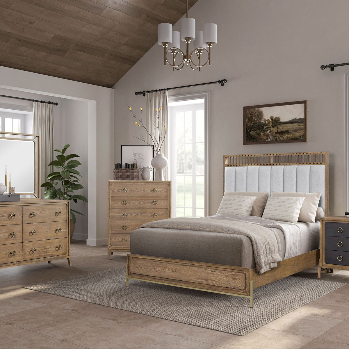 Elegant Design Upholstered And Strap Panel Bed