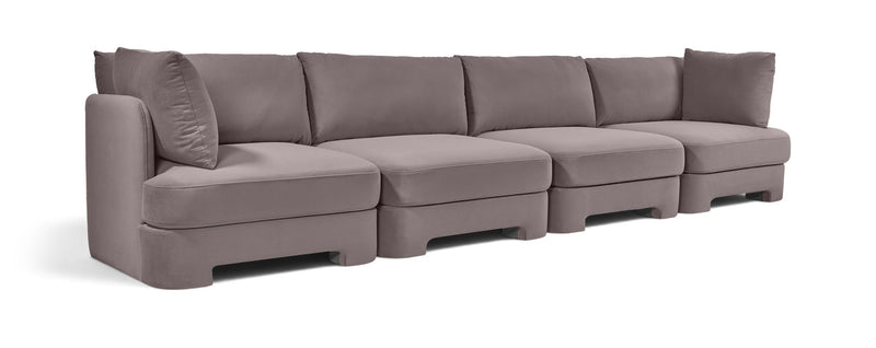 Gray velvet performance fabric upholstered 4-piece sectional sofa set
