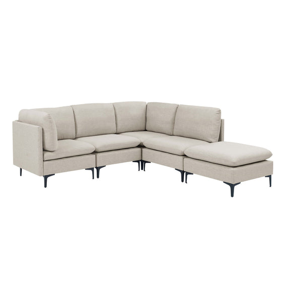 Beige L-shaped upholstered sectional with tall legs and two chaise ottoman cushions