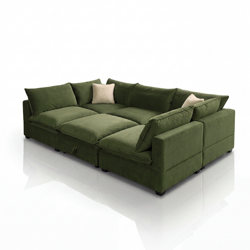 Olive Green Velvet Cloud Sova Sectional
