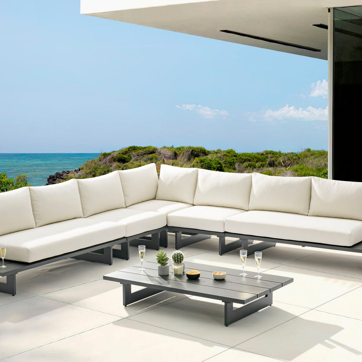 Maldives - 5 Piece Water Resistant Outdoor Patio Modular Sectional With Gray Base