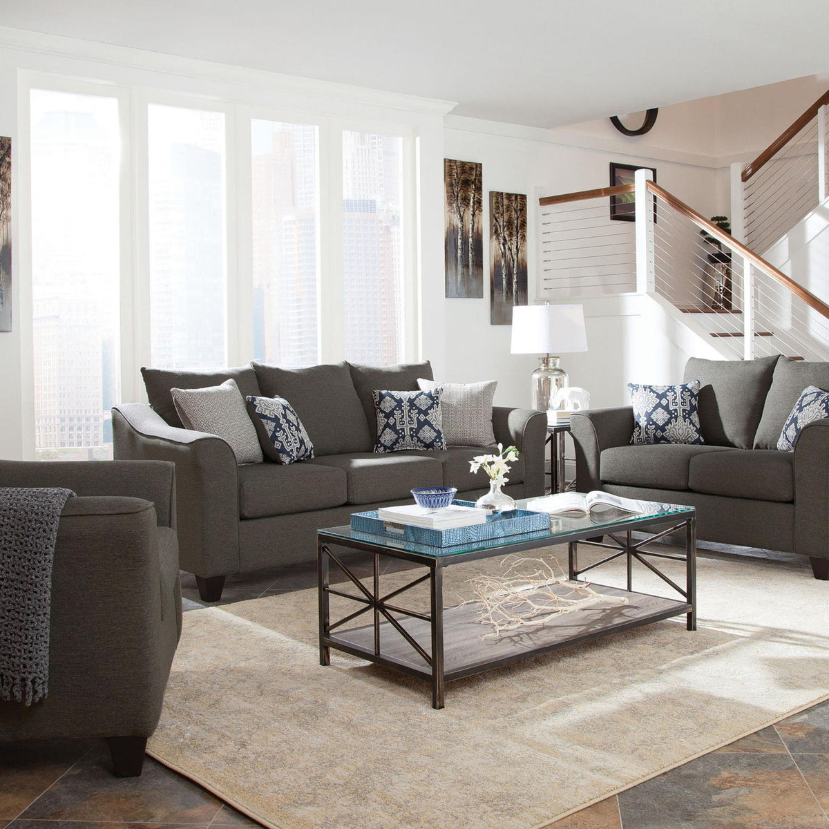 Salizar 3-piece Upholstered Flared Arm Sofa Set Grey