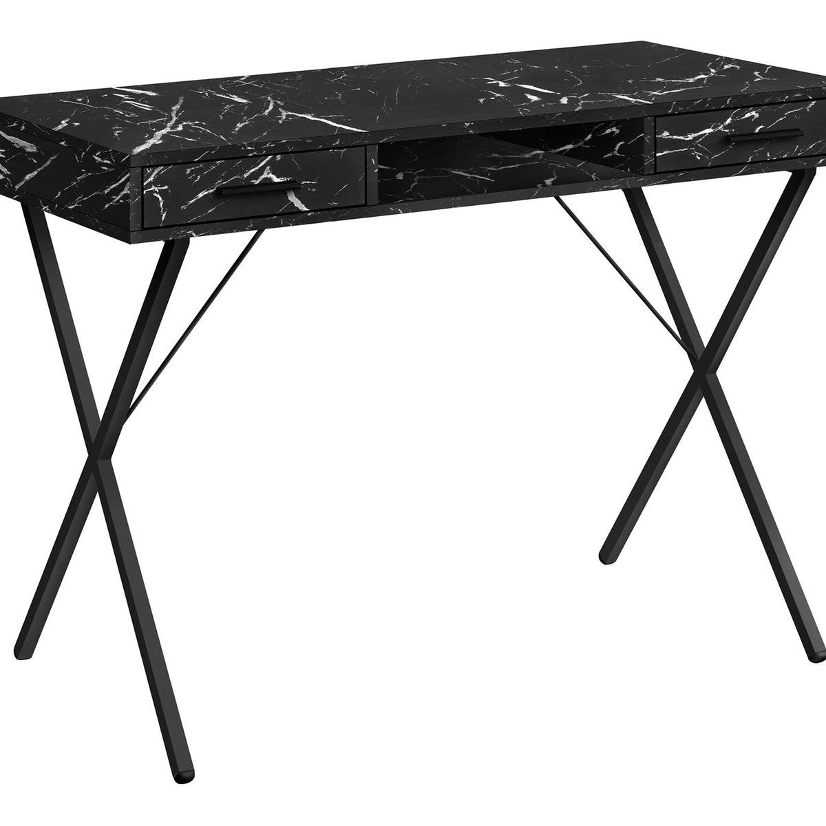 Computer Desk, Home Office, Laptop, Left, Right Set-Up, Storage Drawers, Work, Marble Look Laminate, Contemporary, Modern - Black
