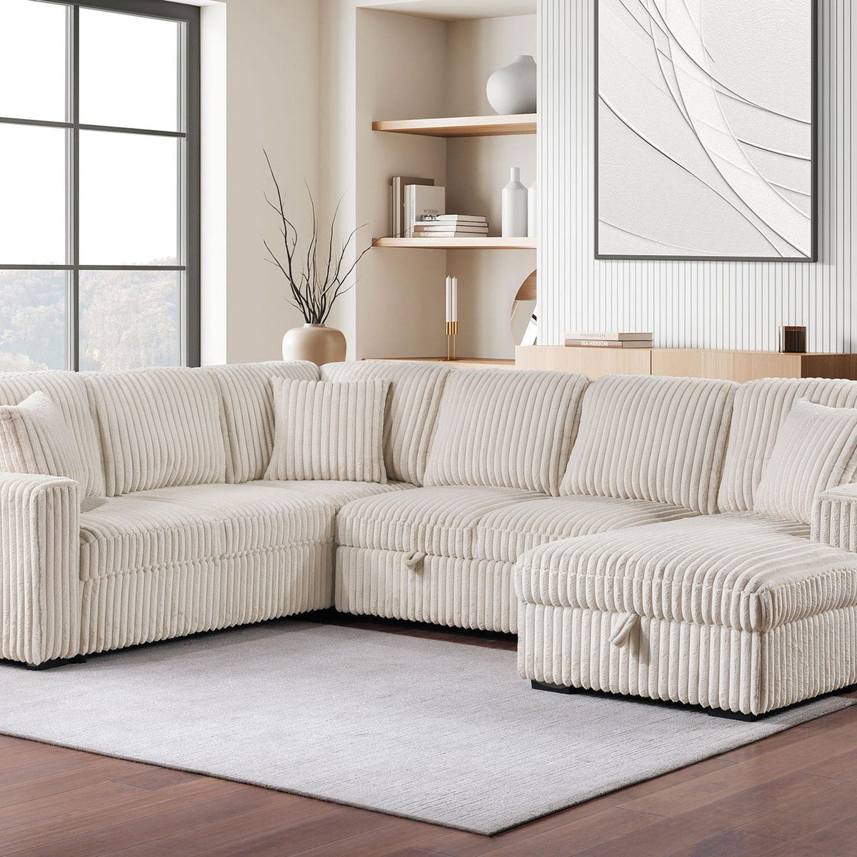 Devonshire Sleeper Sectional Sofa Storage Chaise Camel