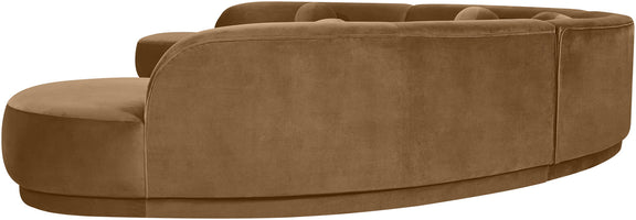 Brown velvet sectional sofa corner chaise with tall back cushion