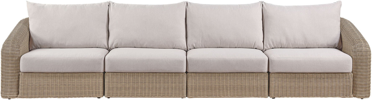 Seacrest - Olefin Water Resistant Fabric And Wicker 4 Piece Outdoor Patio Modular Sofa