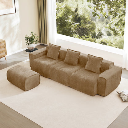 3-Seater Modular L-Shaped Velvet Sectional Sofa - Brown Velvet