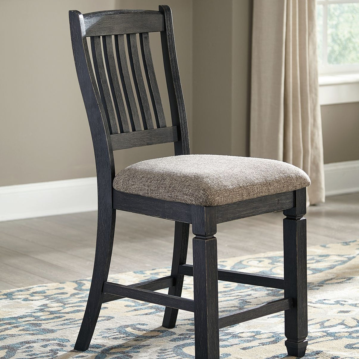 Tyler Creek - Upholstered Barstool (Set of 2) - Black / Grayish Brown