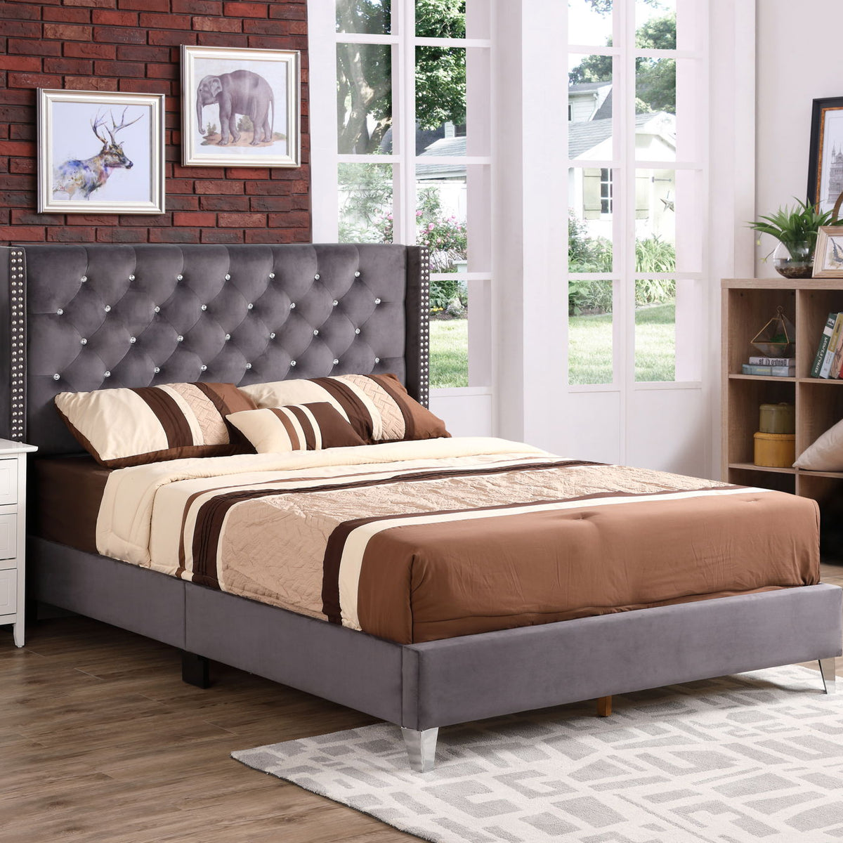 Upholstered Nailhead Trim Chic Bed