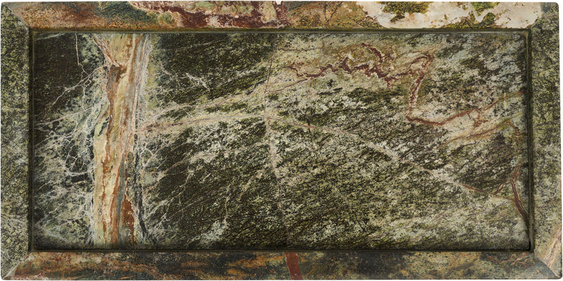 Genuine marble tray with mottled green marble and subtle brown veins