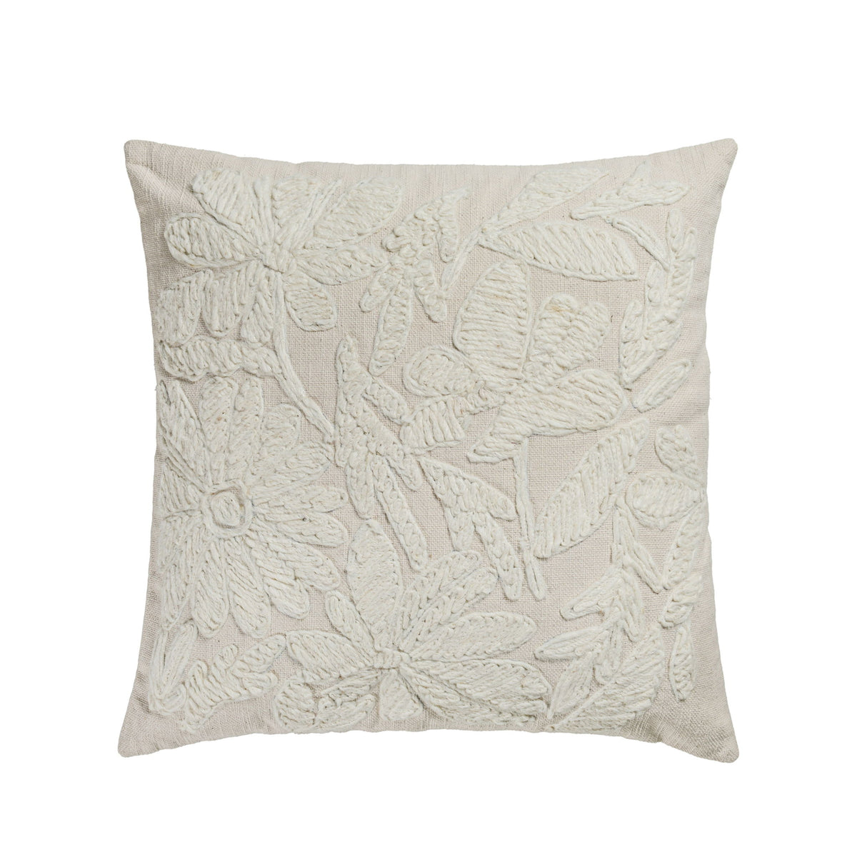 Tabitha - 20" Square Embroidered Throw Pillow - (Cover) - Cream