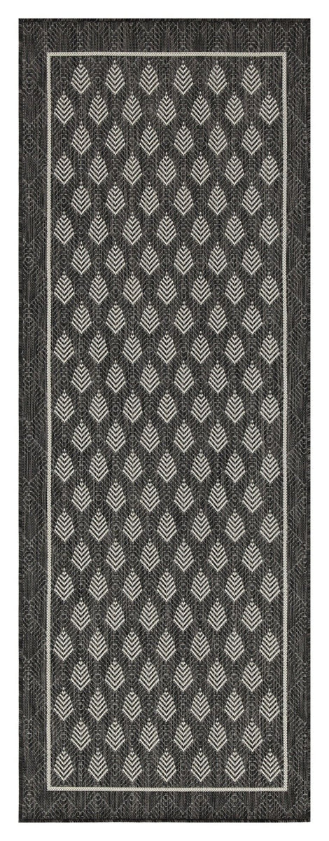 Indoor/outdoor polypropylene area rug, dark gray with vertical chevron pattern