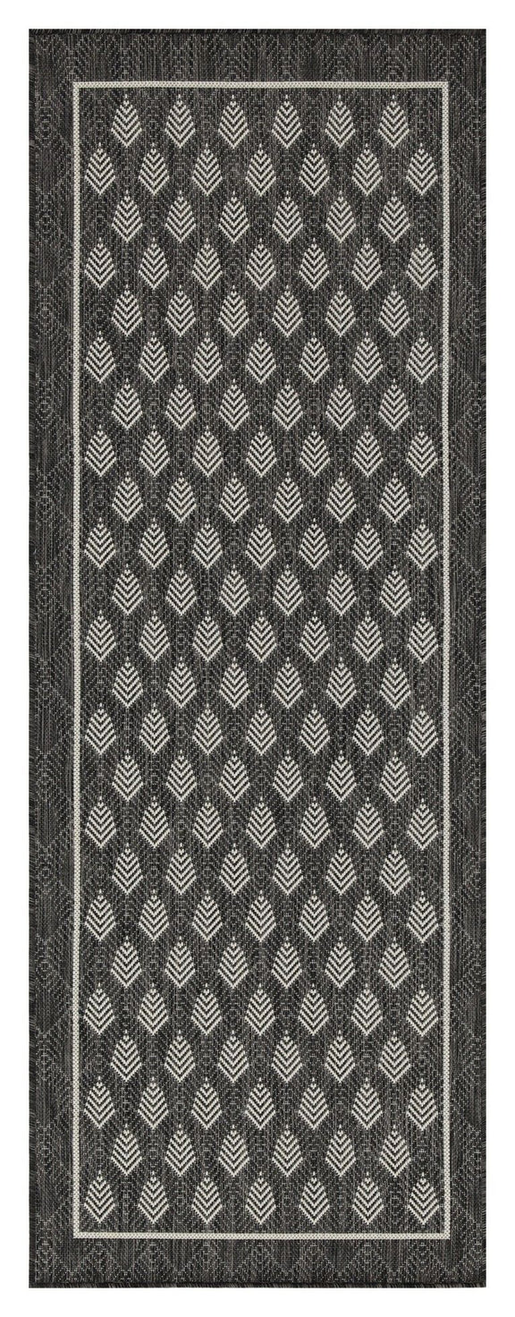 Indoor/outdoor polypropylene area rug, dark gray with vertical chevron pattern