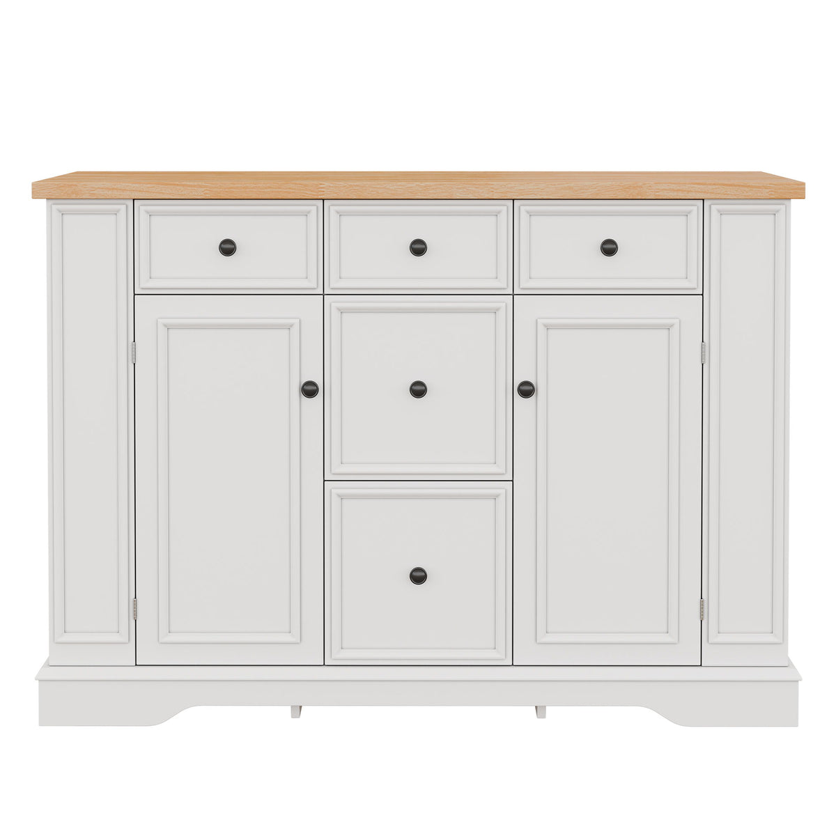Sideboard Buffet Cabinet With 5 Drawers, 2 Cabinets, Adjustable Shelves, Kitchen Console Table For Dining Room - White