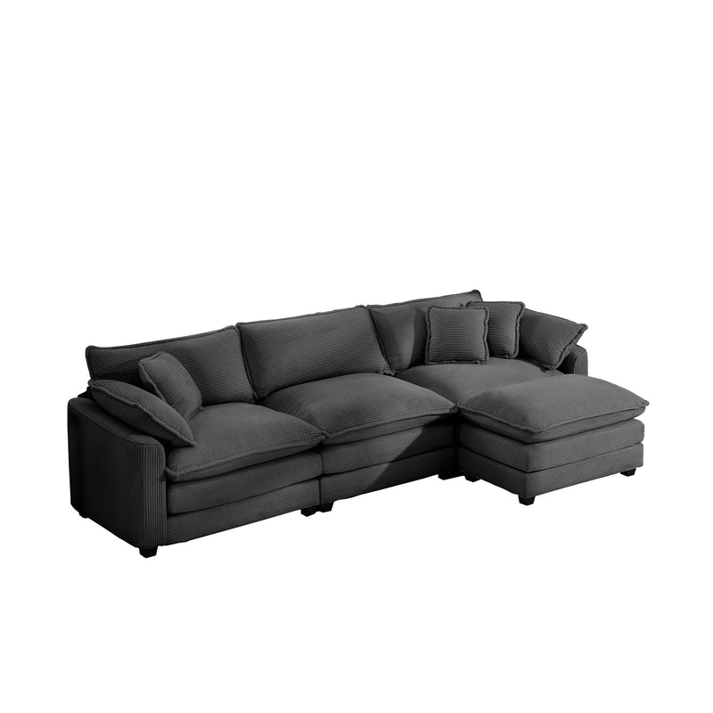 Modern Oversized Modular Cushion Sofa With Ottoman, Low Back, Deep Seating Sofa Set