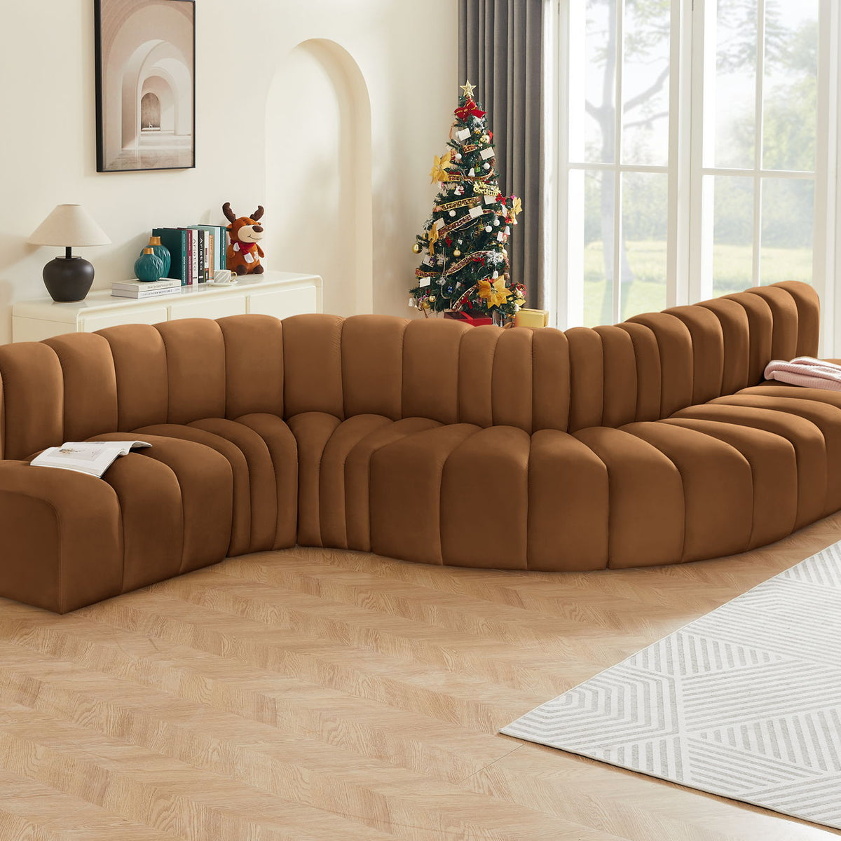 Arc - Velvet 7 Piece Modular Sofa - Saddle
