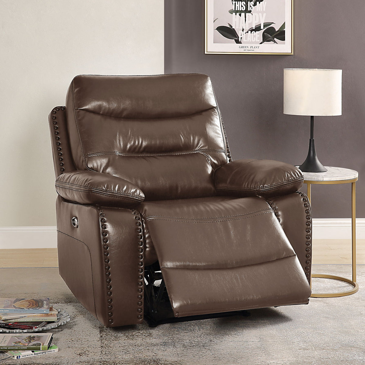 Aashi - Leather Gel Match Recliner Chair - Brown