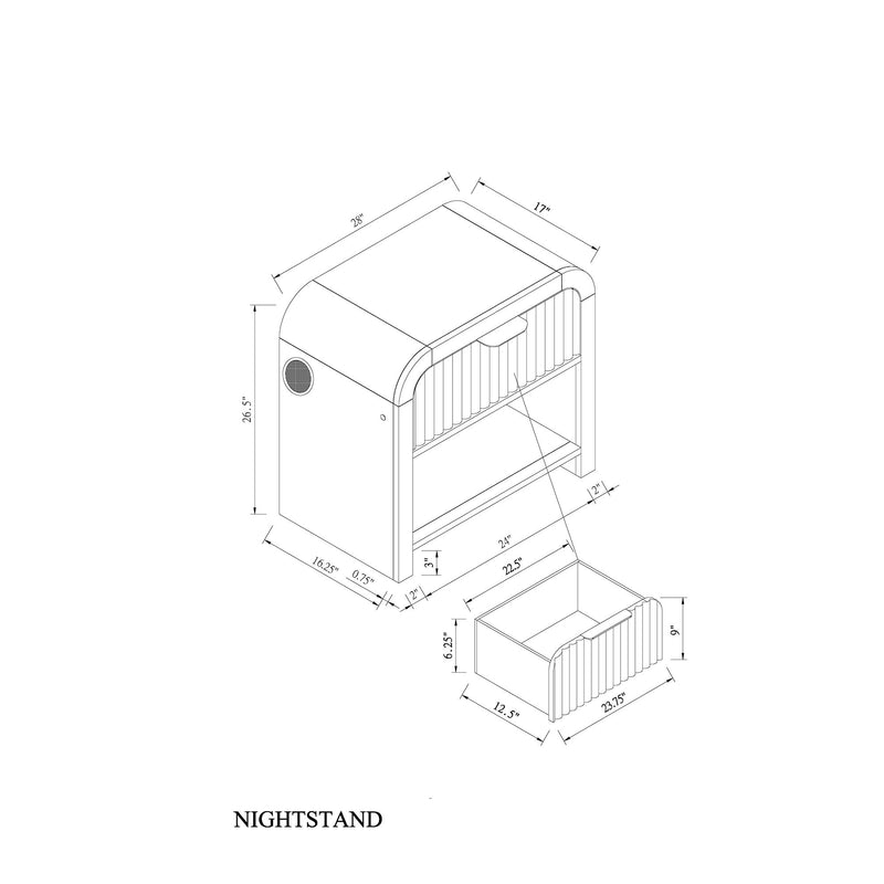 Beverly - Nightstand With Speakers, Rounded Sides - Black White