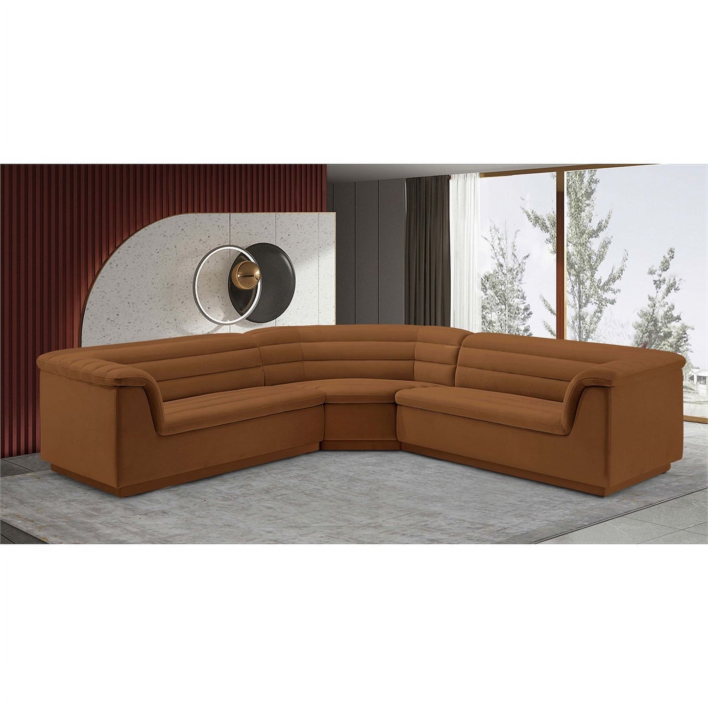 Meridian Furniture Cascade Saddle Velvet Fabric Modular Sectional