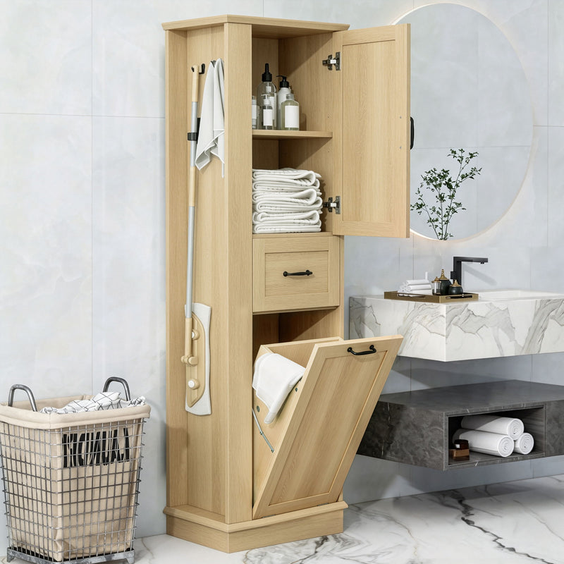 Modern Tall Storage Cabinet With Tilt-Out Compartment, Adjustable Shelves
