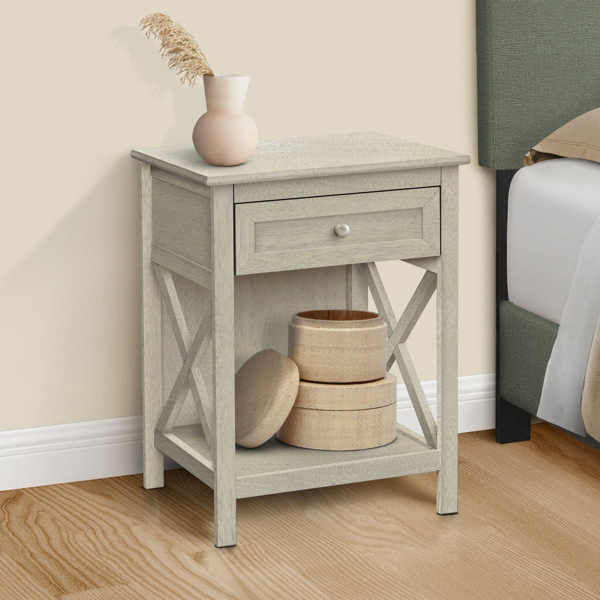 Accent End Table, 2 Tier, Storage Drawer, Transitional Style