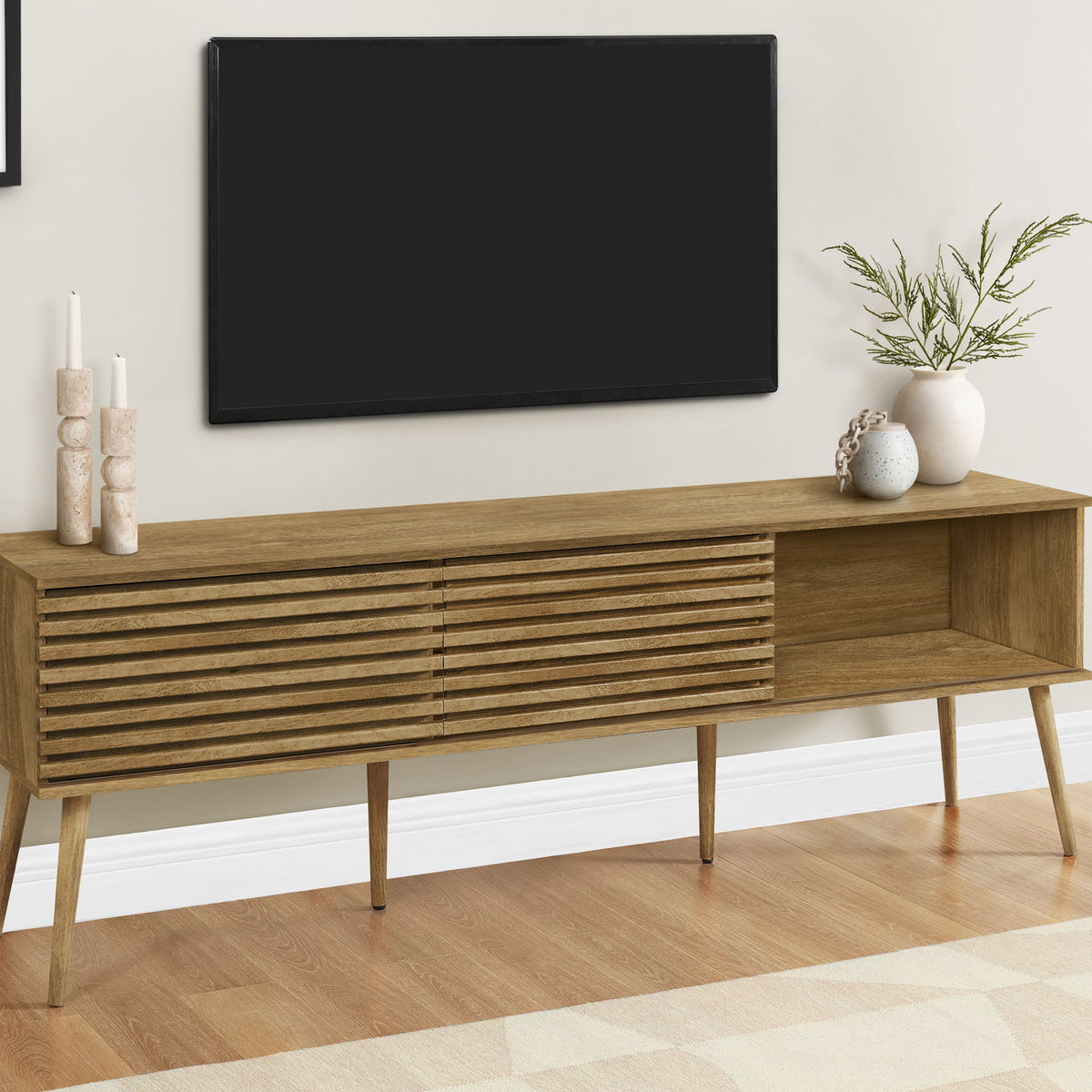 TV Stand, 72 Inch, Media Entertainment Center, Storage Cabinet, Console, Storage Shelves, Contemporary & Modern - Walnut