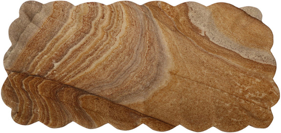 Sandstone tray with swirling grain pattern and rounded scalloped rim