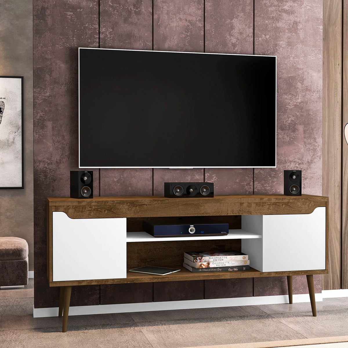 Manhattan Bradley - TV Stand With Rustic Brown Base