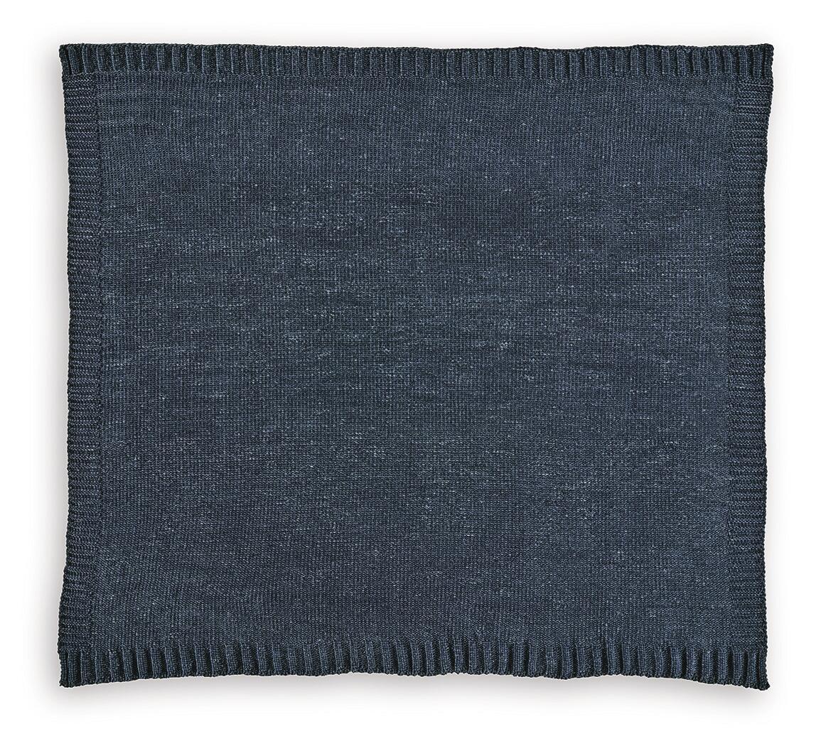 Anawood throw corner, dark blue knit with fringe trim