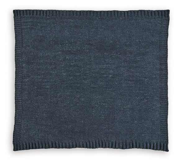 Anawood throw corner, dark blue knit with fringe trim