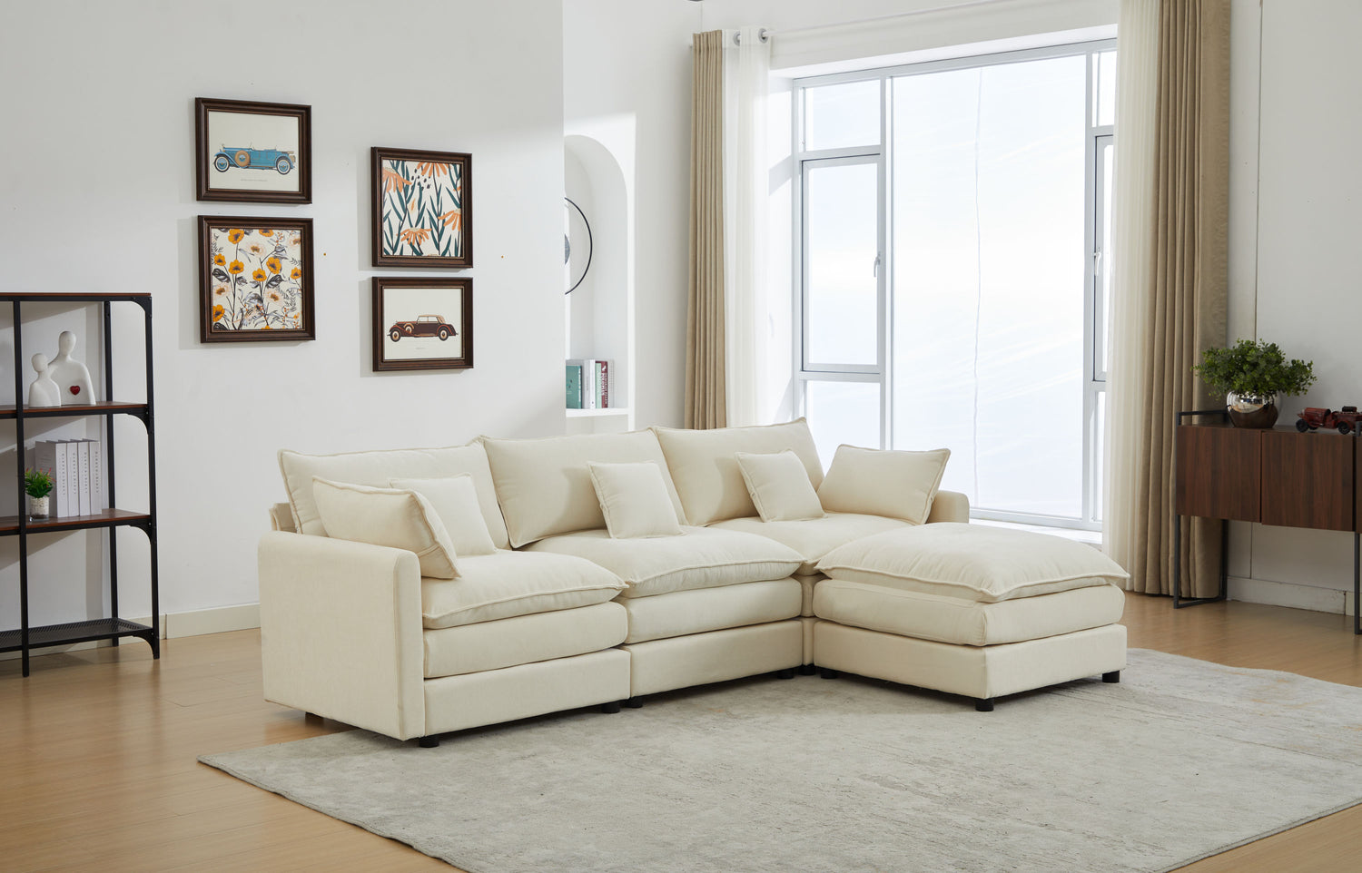 Modular Sectional Sofa, 3-Seater Sofa with Ottoman, Modern L-Shaped Sofa for Living Room Bedroom Apartment