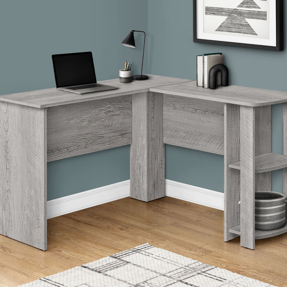 Computer Desk, Home Office, Corner, Storage Shelves, L Shape, Laptop, Contemporary & Modern