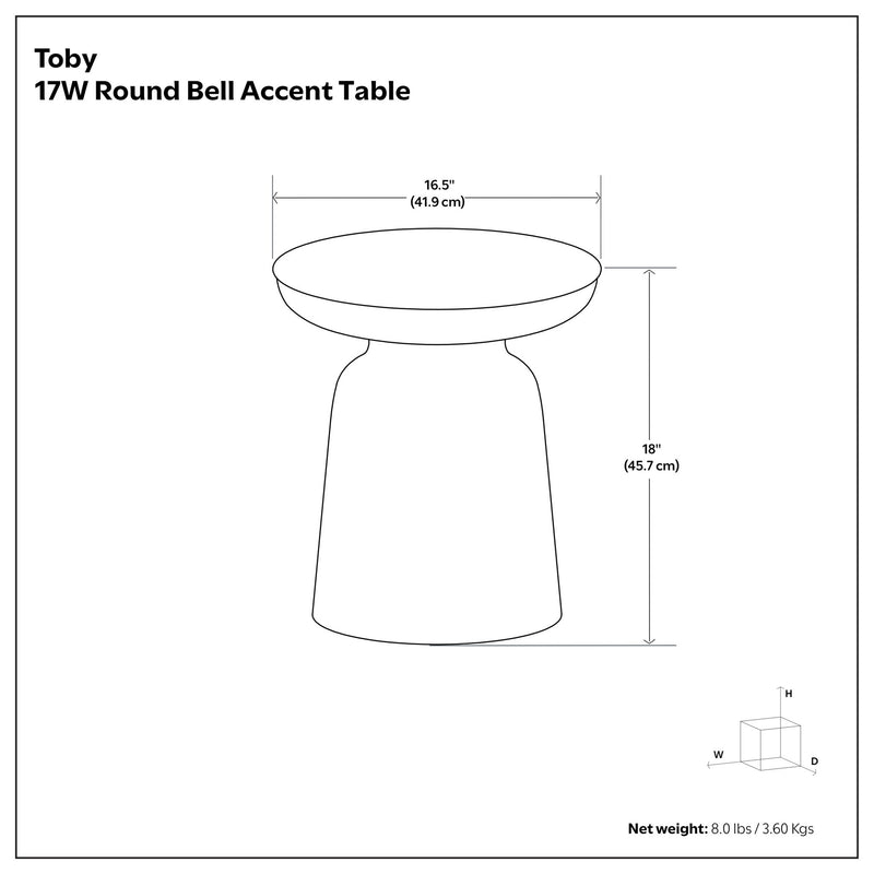 Round bell accent table diagram with gold-tone ombre finish, circular top on pedestal base