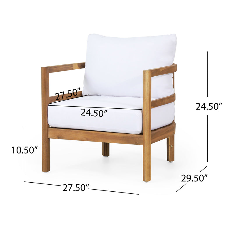 Outdoor Acacia Wood Patio Club Chair, Waterproof Thick Cushion, Deep Seating