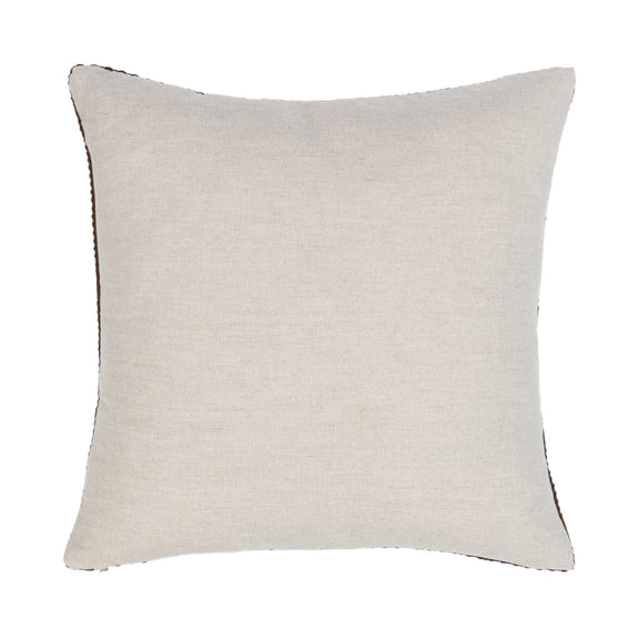 Light cream square pillow with subtle woven texture and soft curved corners