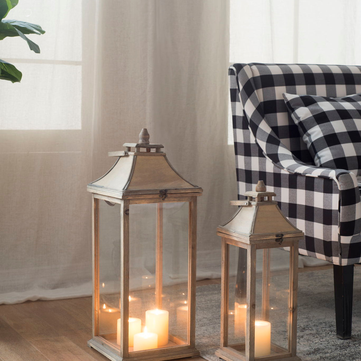 Candle Lantern Decorative, Hurricane Lantern Holder Decor For Indoor Outdoor, Home Garden Wedding - Ivory