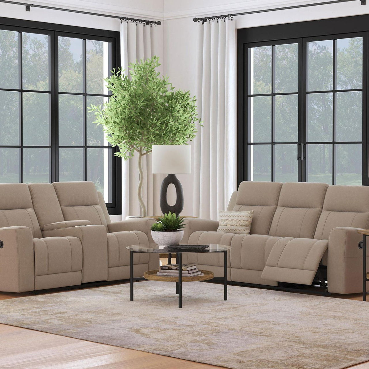 Brentwood 2-piece Upholstered Reclining Sofa Set Taupe