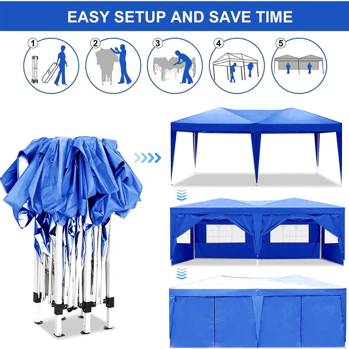 10'X20' Ez Pop Up Canopy Outdoor Portable Party Folding Tent With 6 Removable Sidewalls + Carry Bag + 4 Pieces Weight Bag