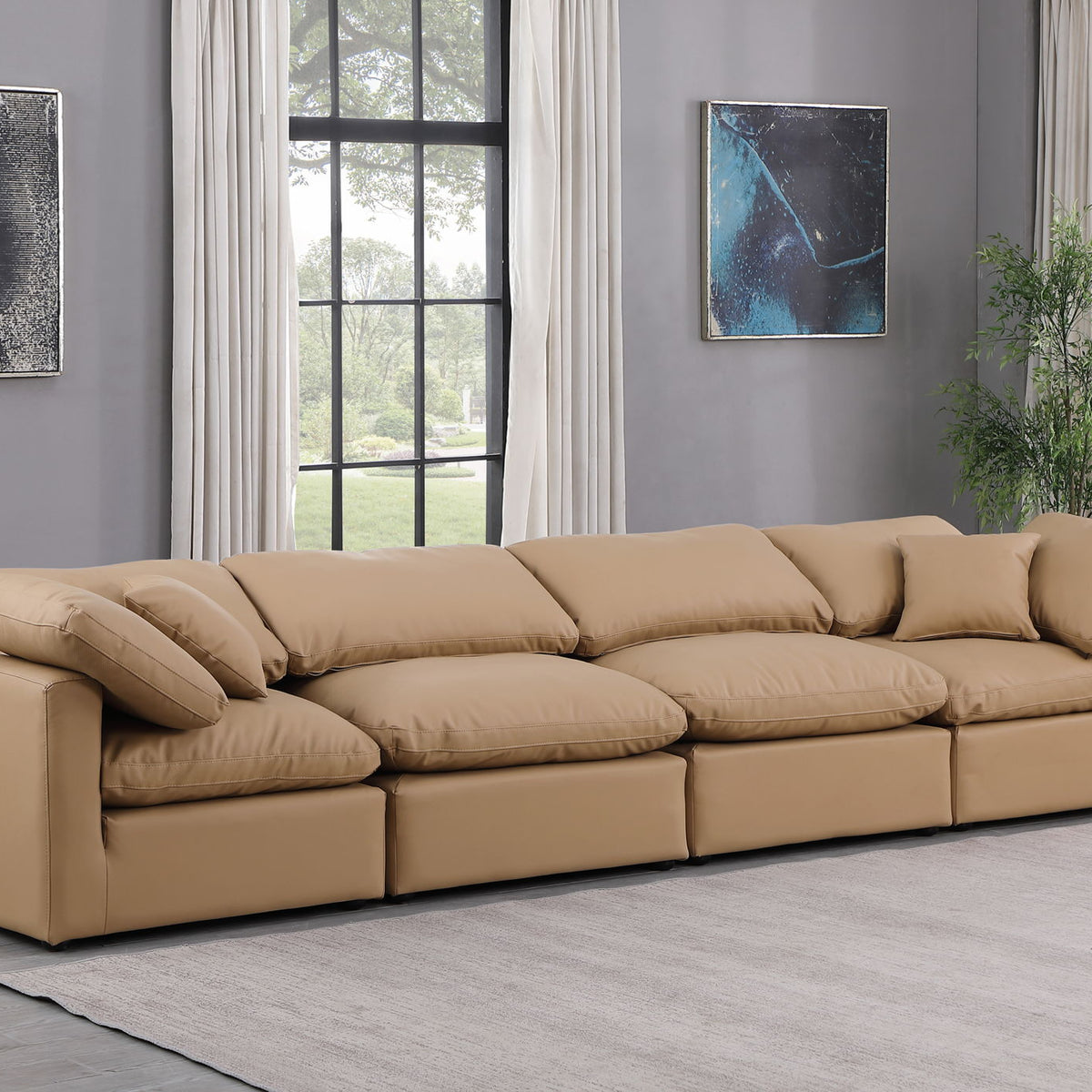Indulge - Faux Leather 4 Piece Modular Sofa - Tan