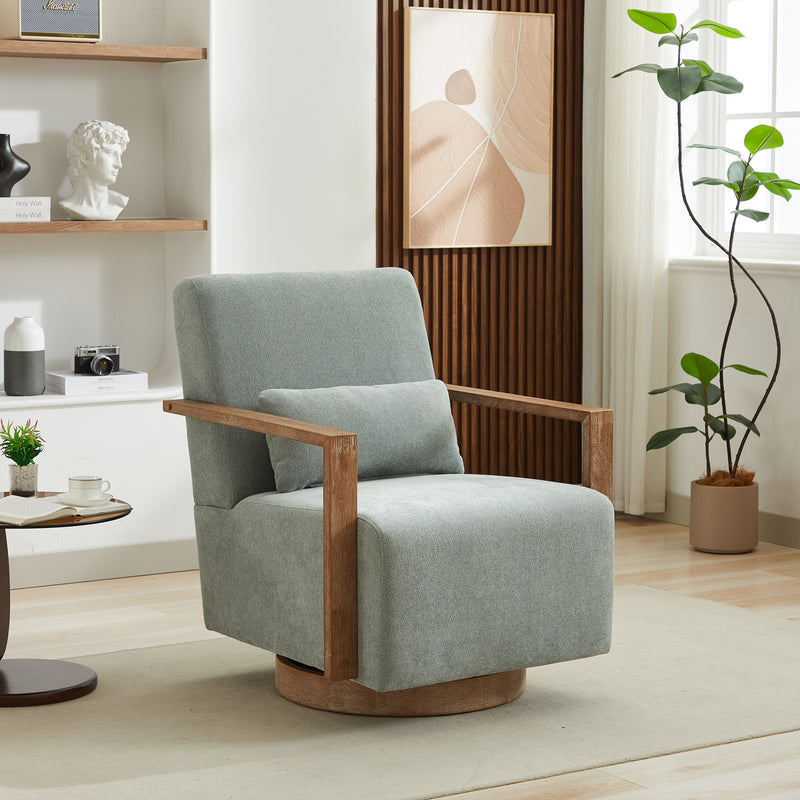 29.72'W Swivel Modern Upholstered Accent Chair with Solid Wood Armrests and 360 Degree Comfy Lounge Reading Chair, Side Armchair for Hotel, Bedroom, Living Room, Office, and Nursery Room, Pale Green