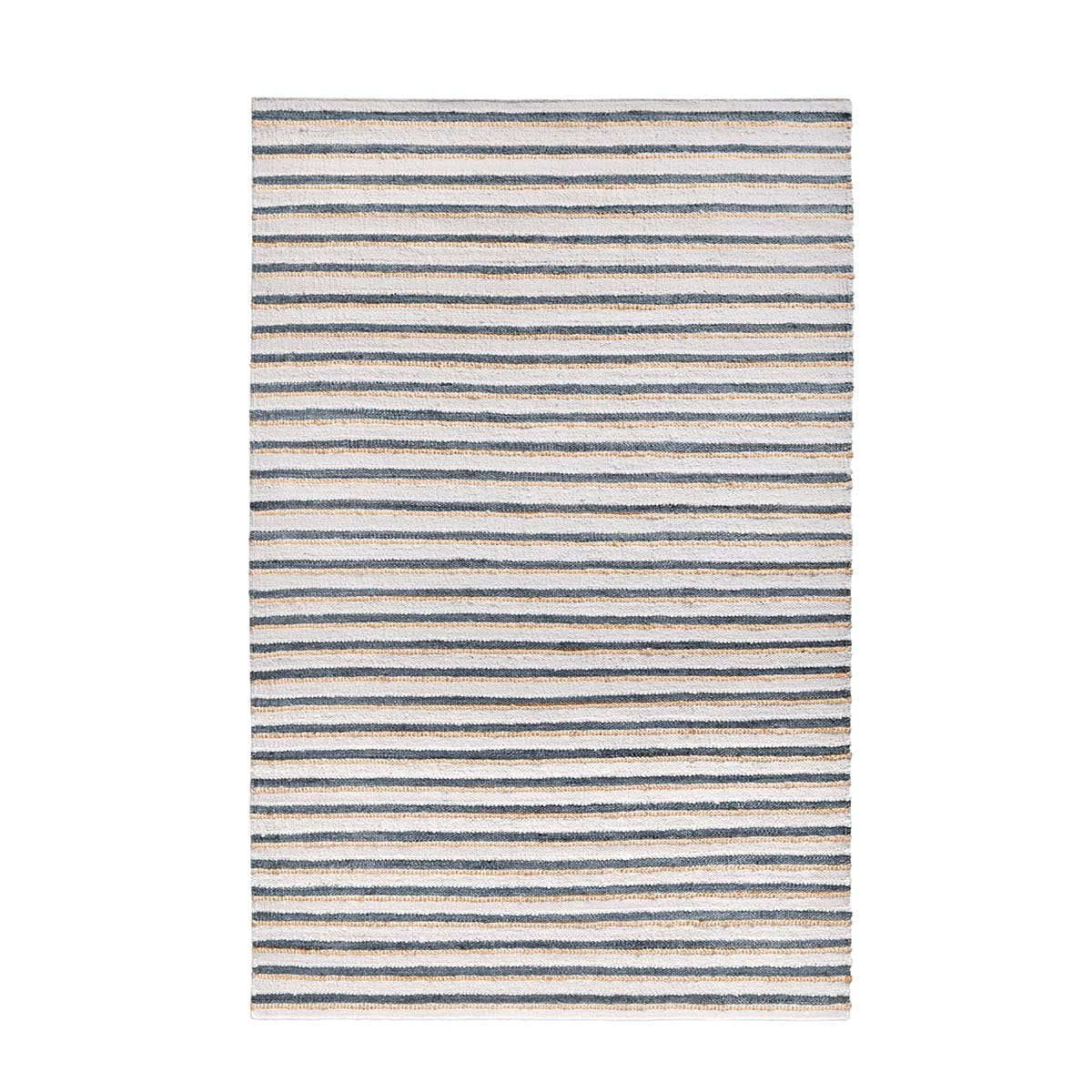 Del Mar striped area rug with horizontal blue and ivory lines
