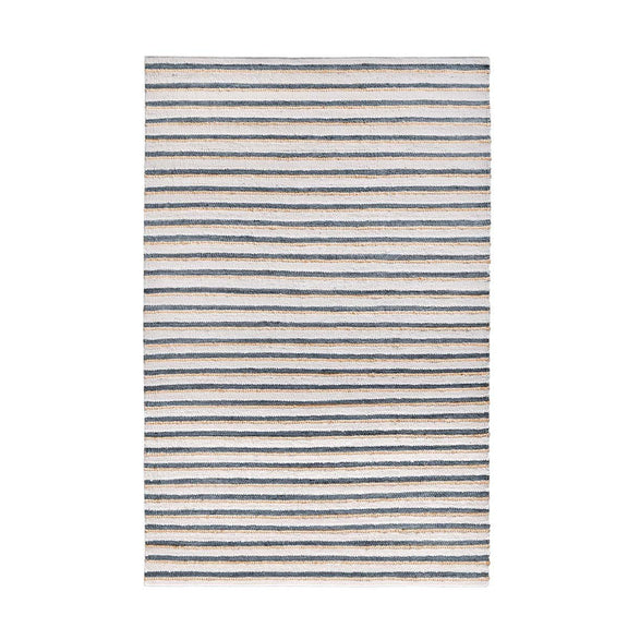 Del Mar striped area rug with horizontal blue and ivory lines