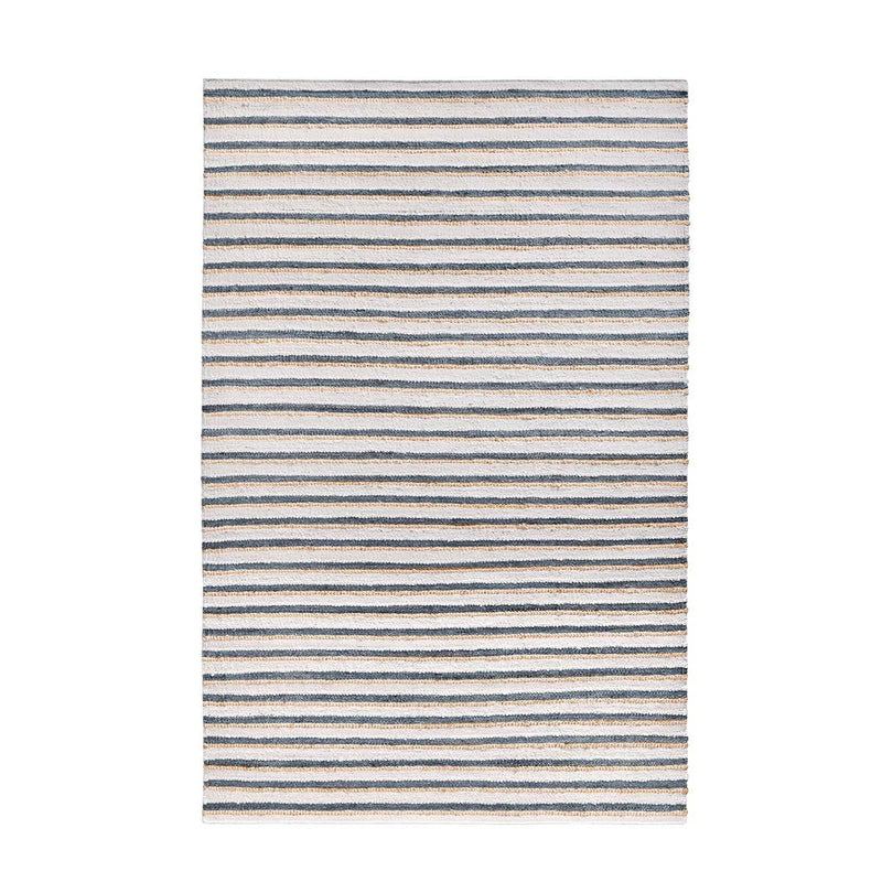 Del Mar striped area rug with horizontal blue and ivory lines
