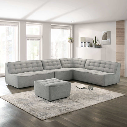 Ashcroft Furniture Selen Light Grey Linen Corner Sectional Sofa