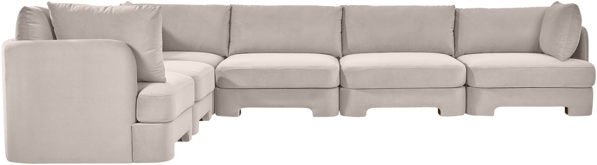 Hammond light gray velvet corner sectional sofa, 6-piece set with padded arms and back