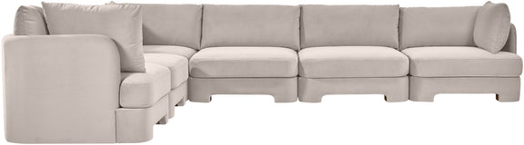 Hammond light gray velvet corner sectional sofa, 6-piece set with padded arms and back
