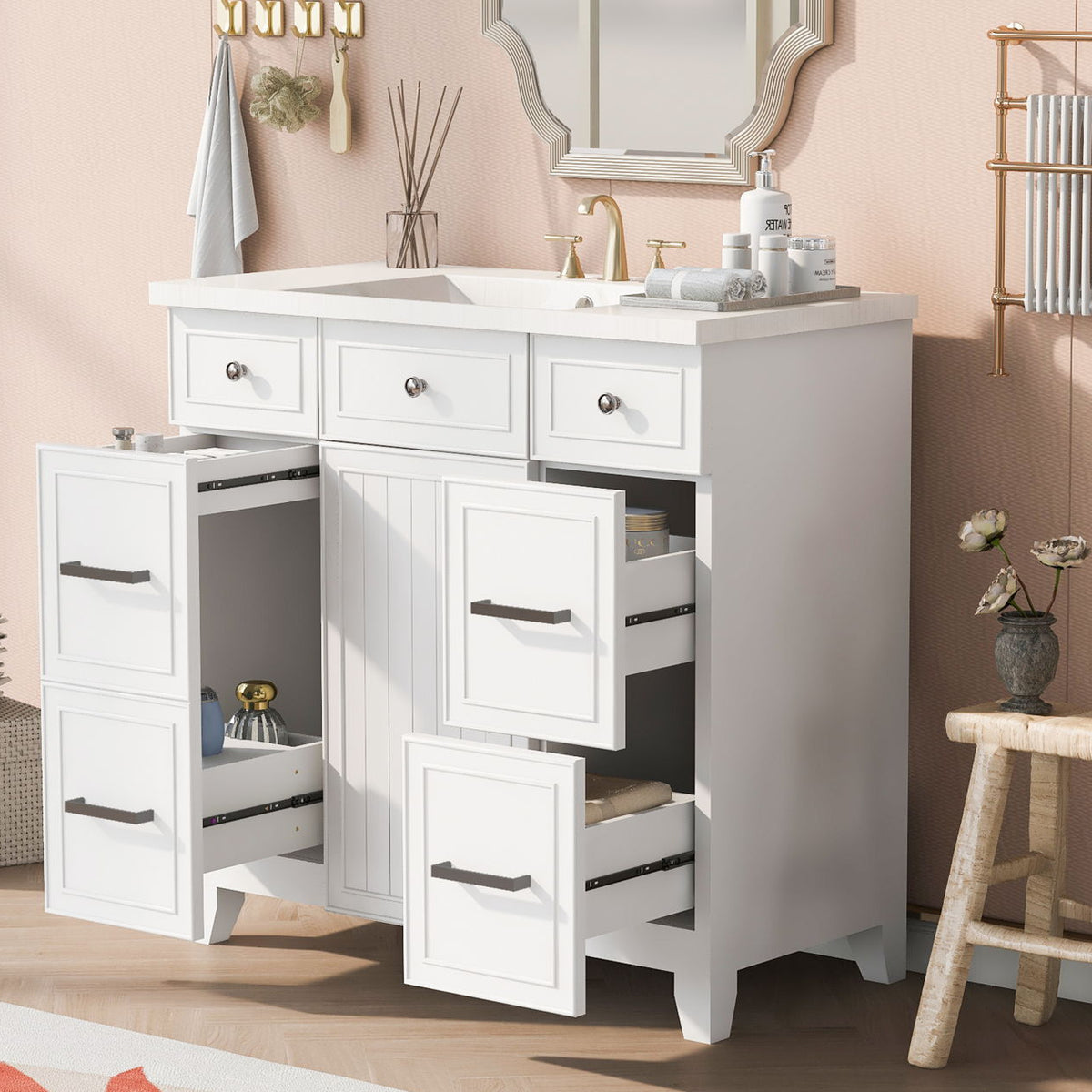 Bathroom Vanity Cabinet With Sink Top Combo Set, Single Sink, Shaker Cabinet With Soft Closing Door And Drawer
