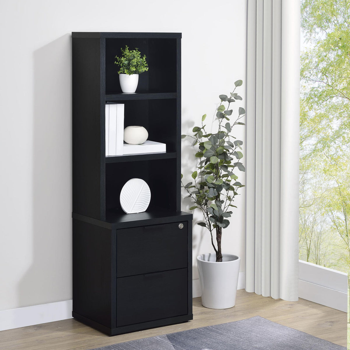 Westpark 3-shelf Bookcase USB and Lockable Drawer Black