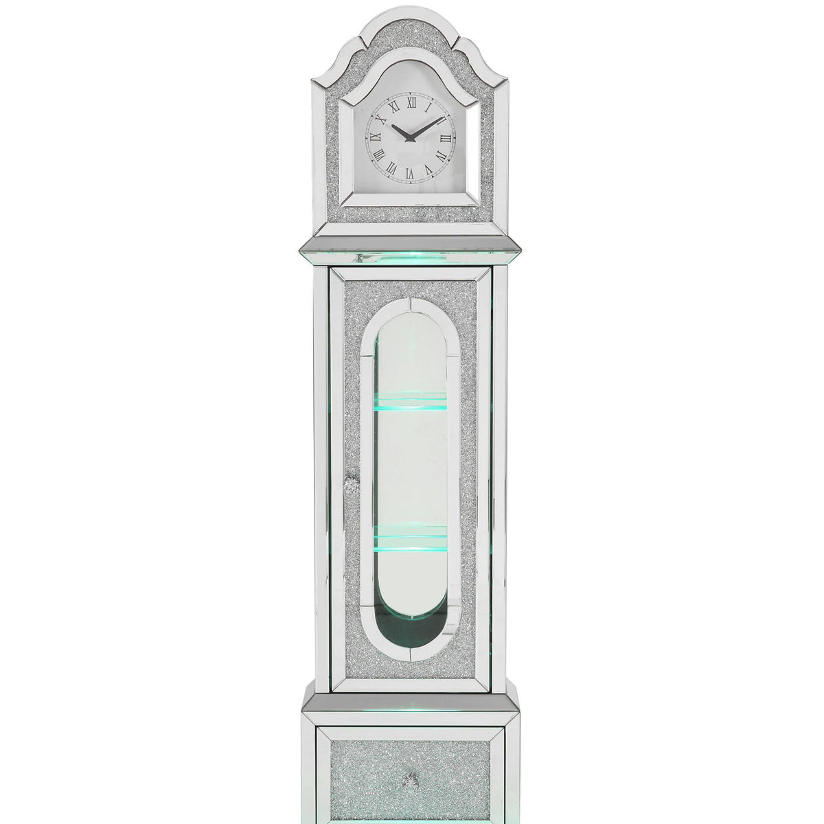 Noralie - Mirrored & Faux Diamonds Grandfather Clock With LED - Silver Gray